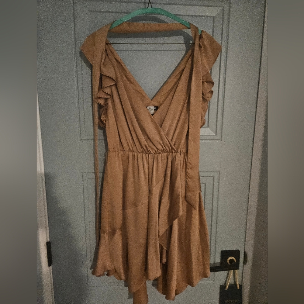 Express Tan Ruffled Wrap Sundress